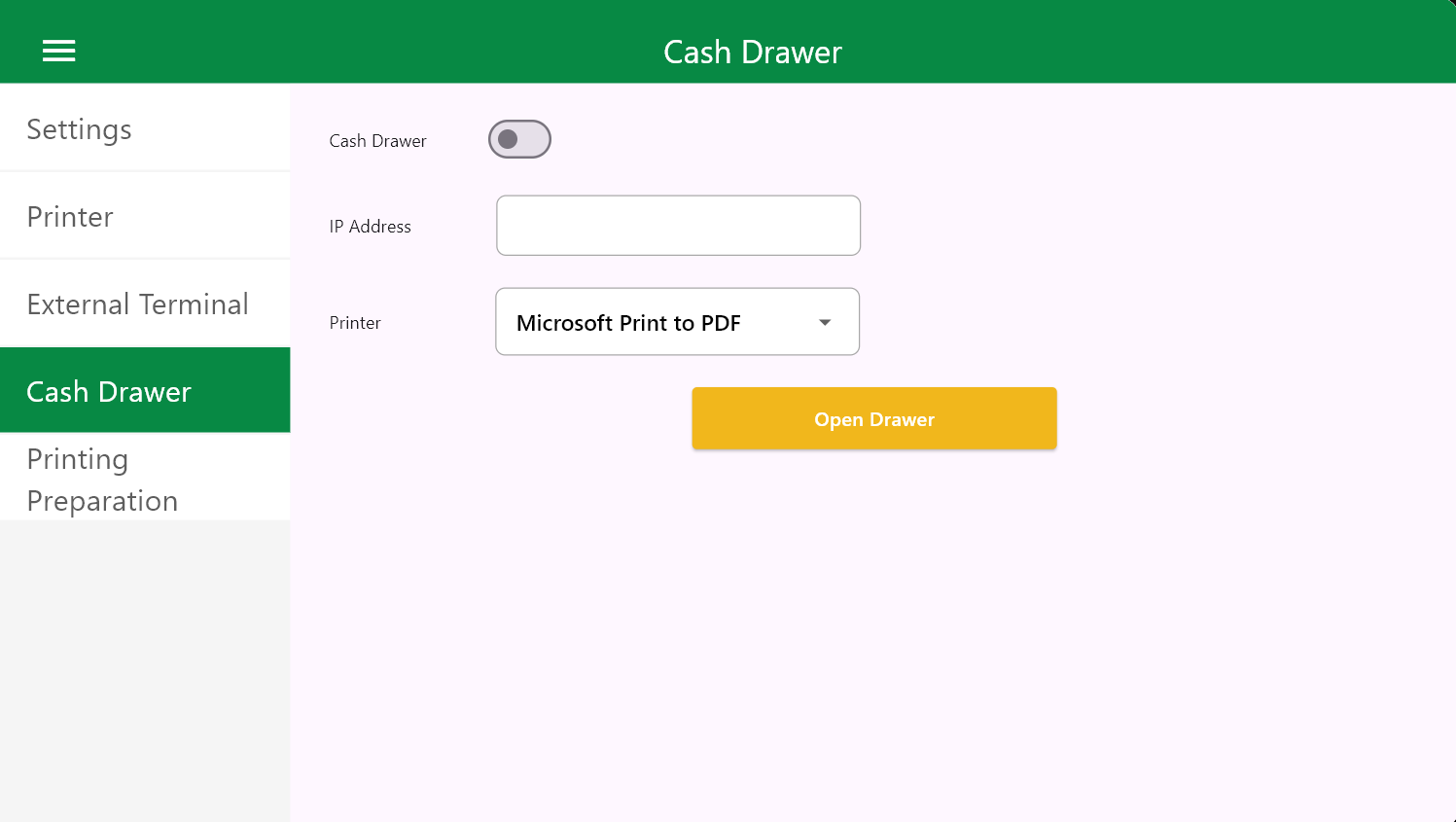 Cash drawer settings