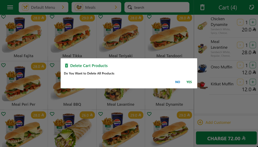 Delete cart confirmation popup