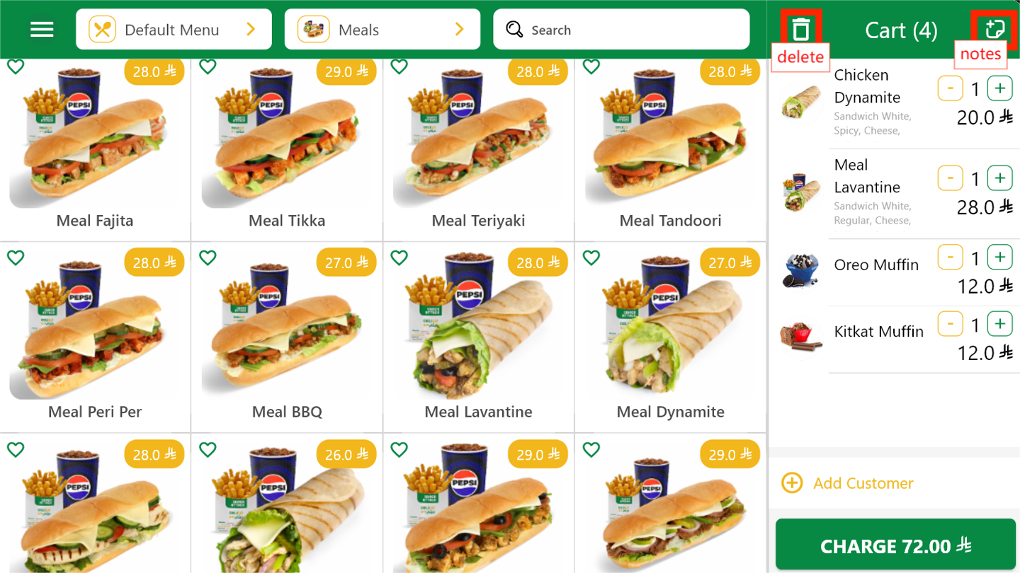 Delete products from cart action