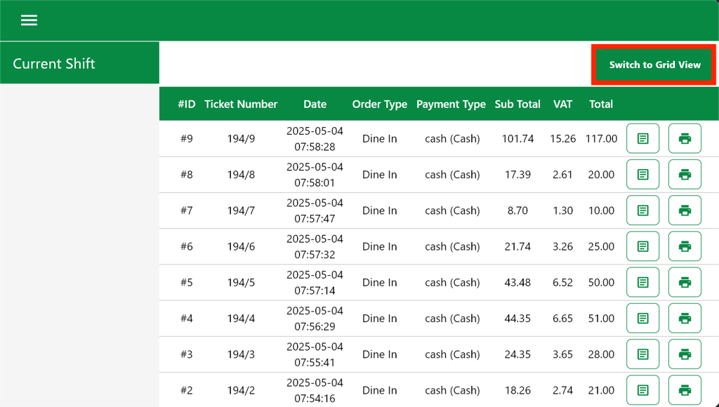 My orders table view