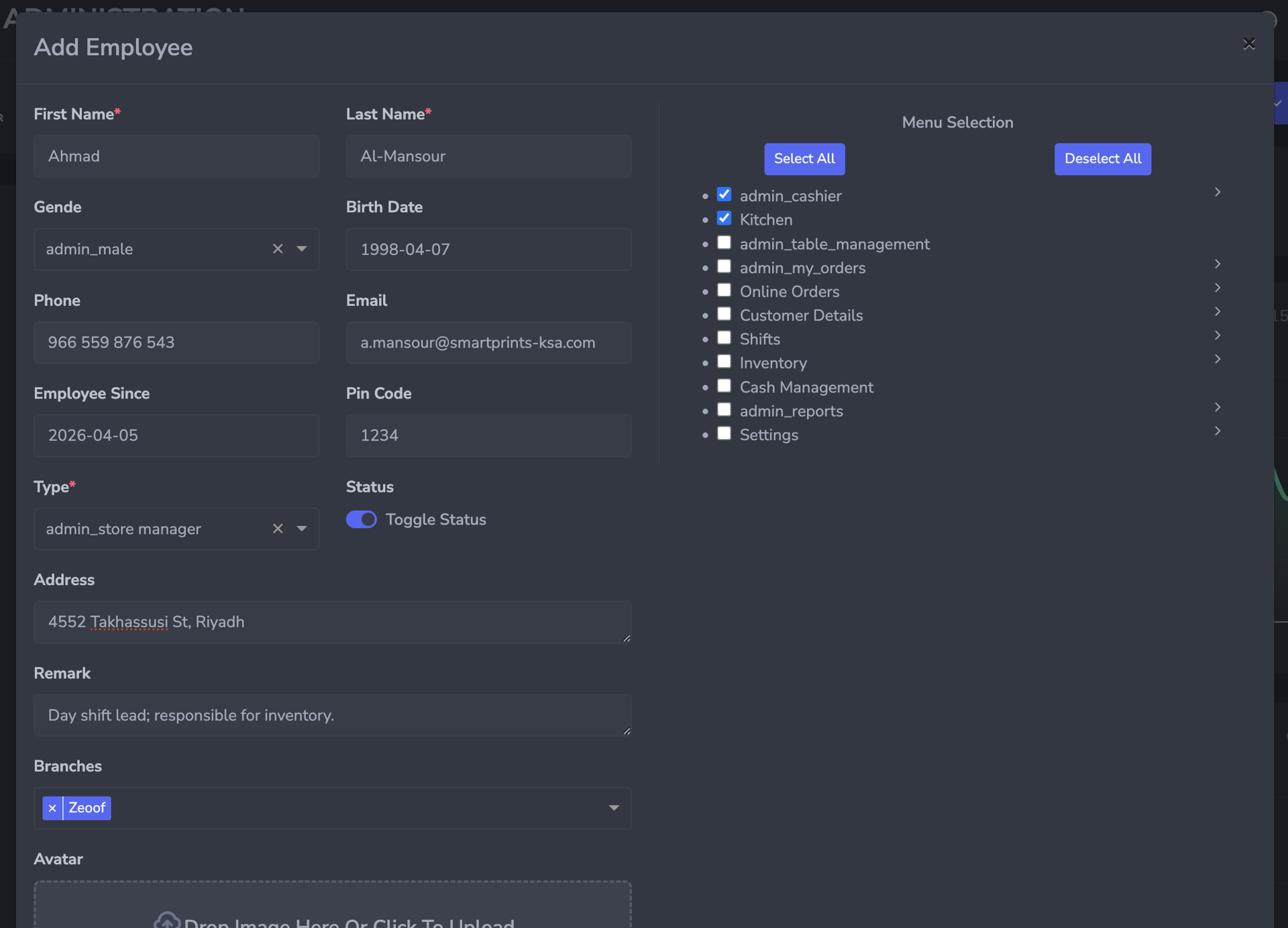 Add employee form