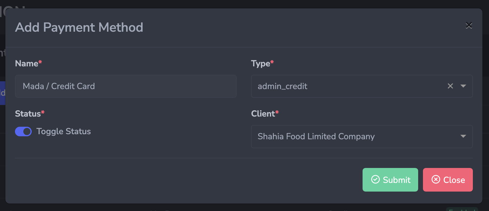 Add payment method form