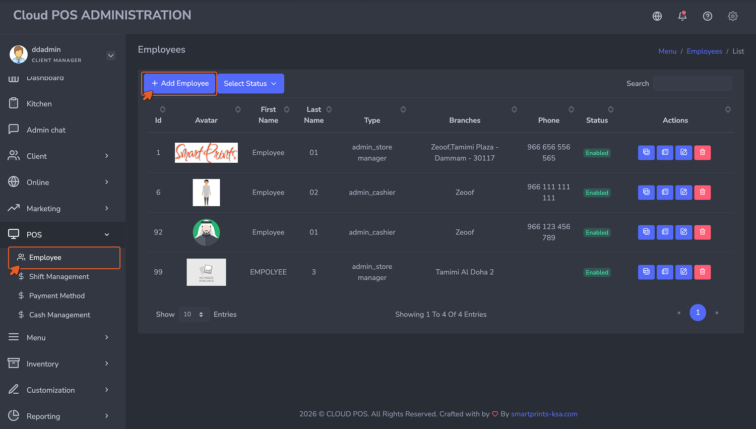 Employee list screen