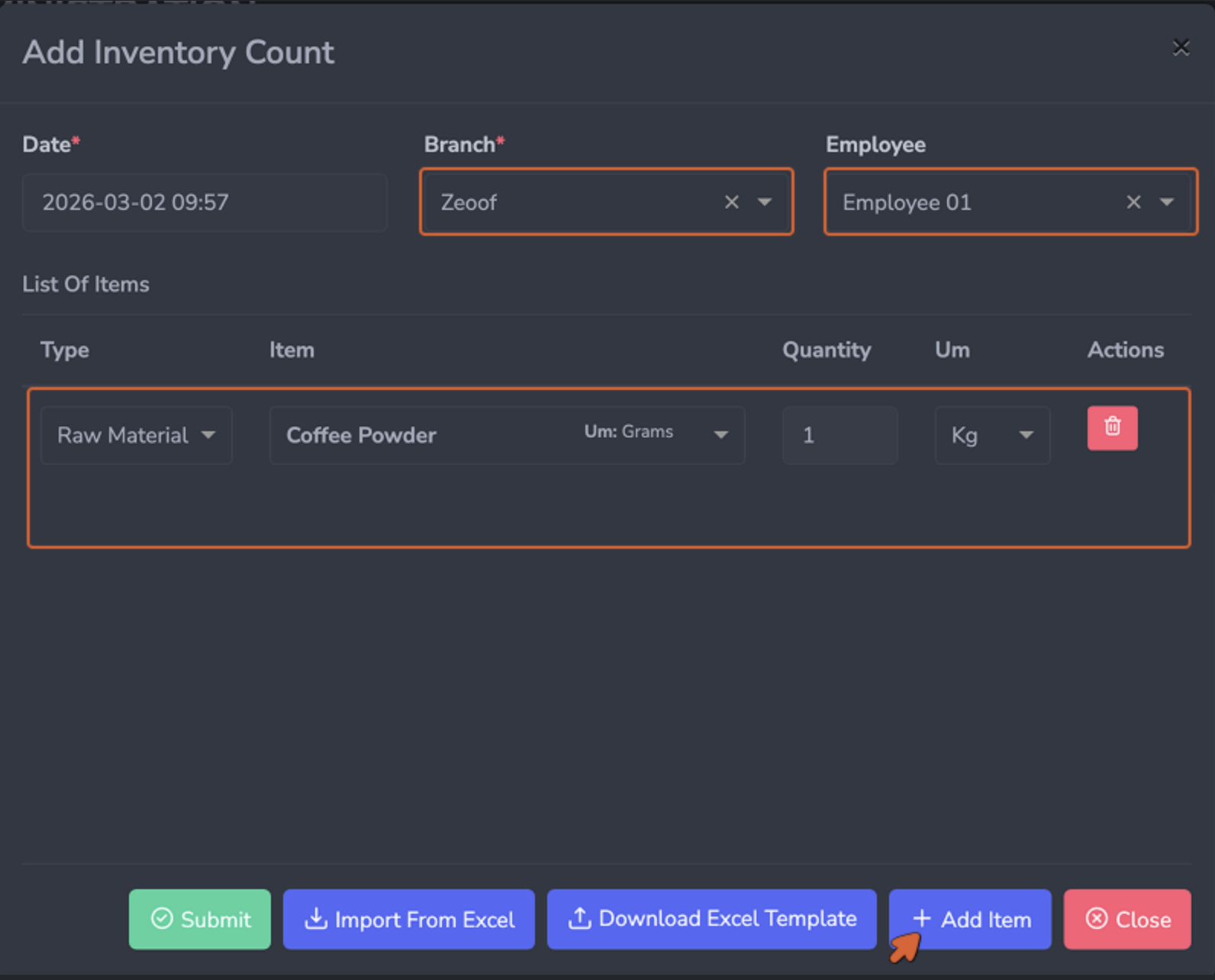 Inventory Count form