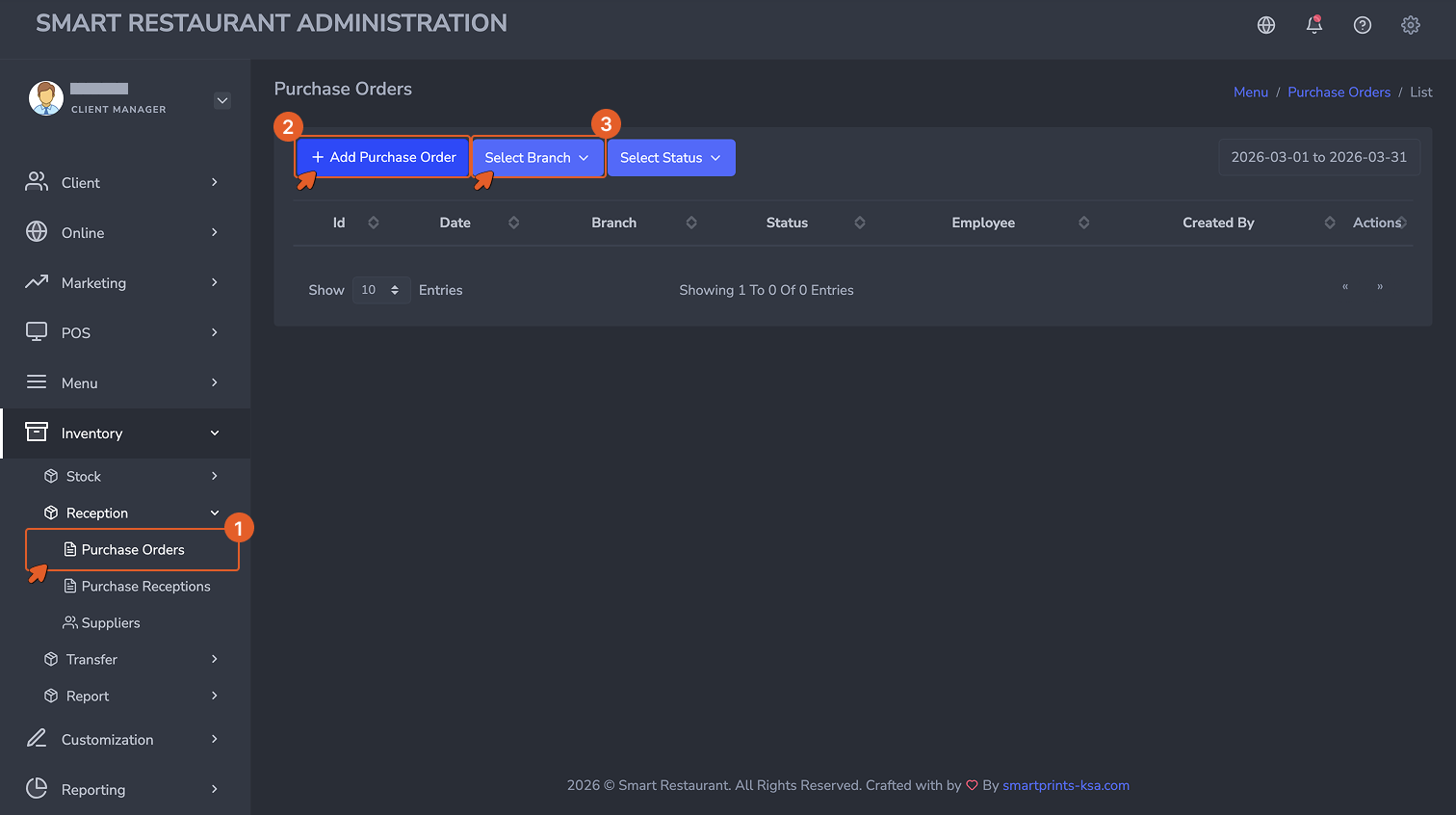 Purchase Orders list view
