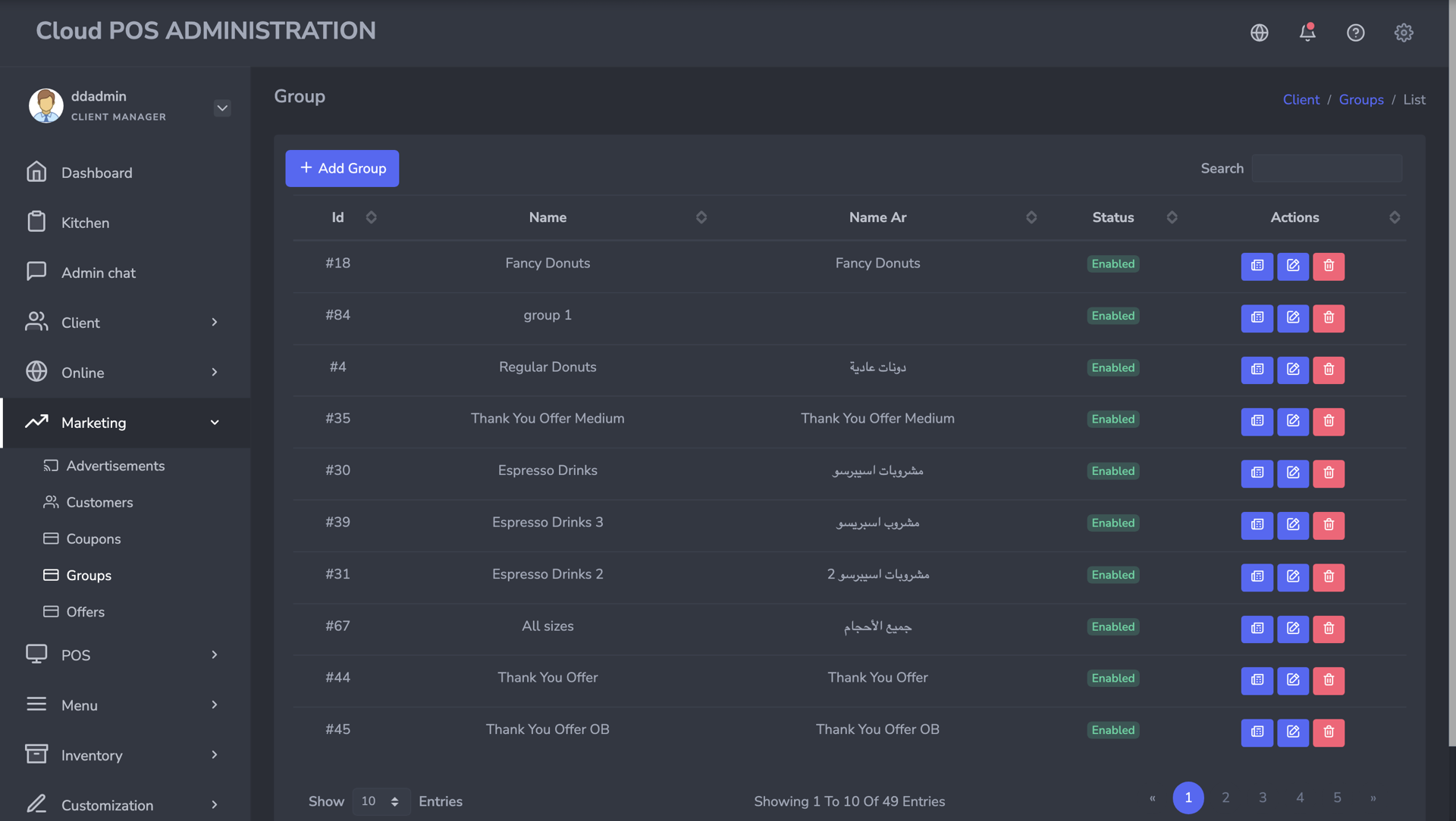 Groups page