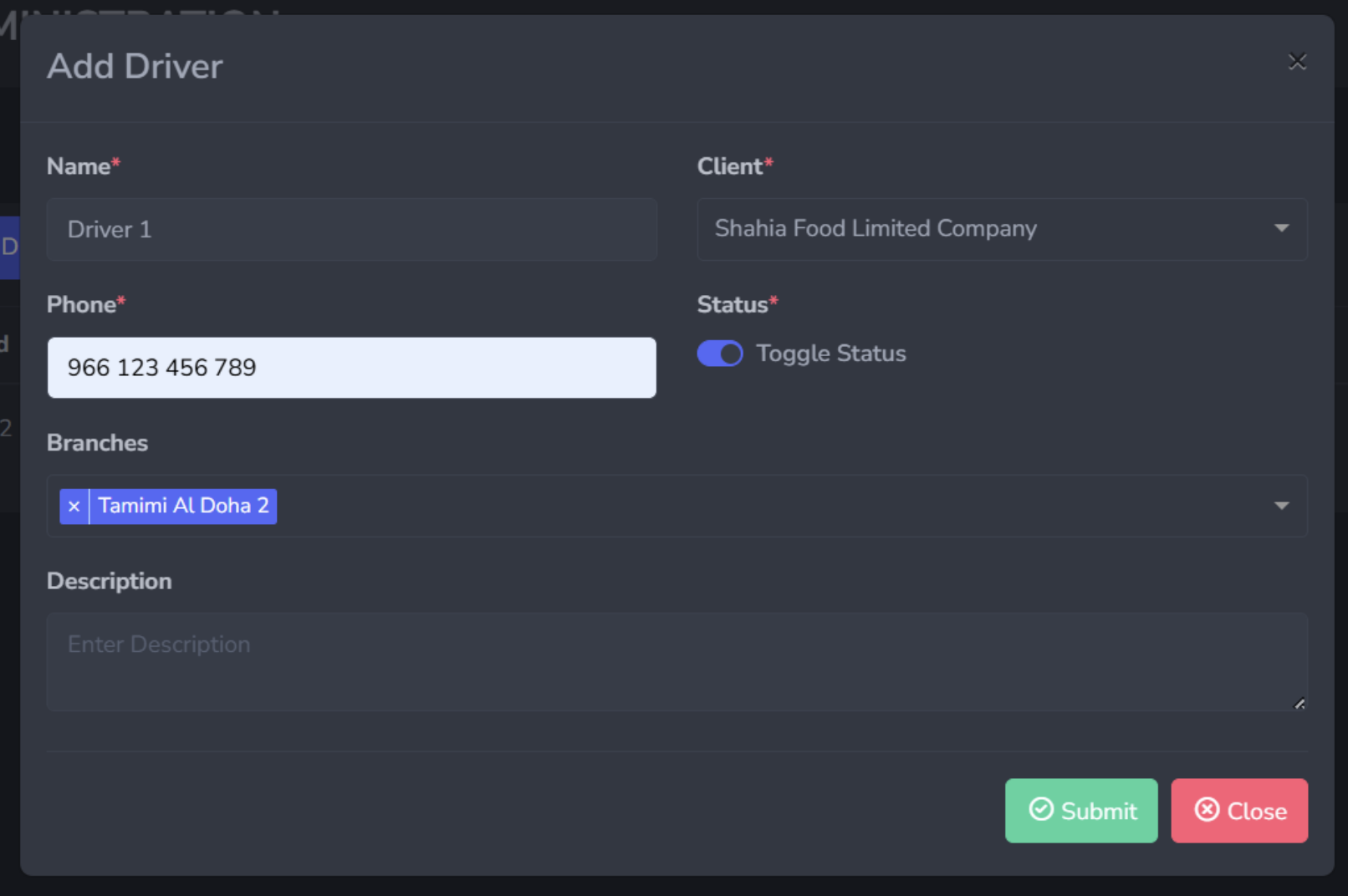 Add driver form