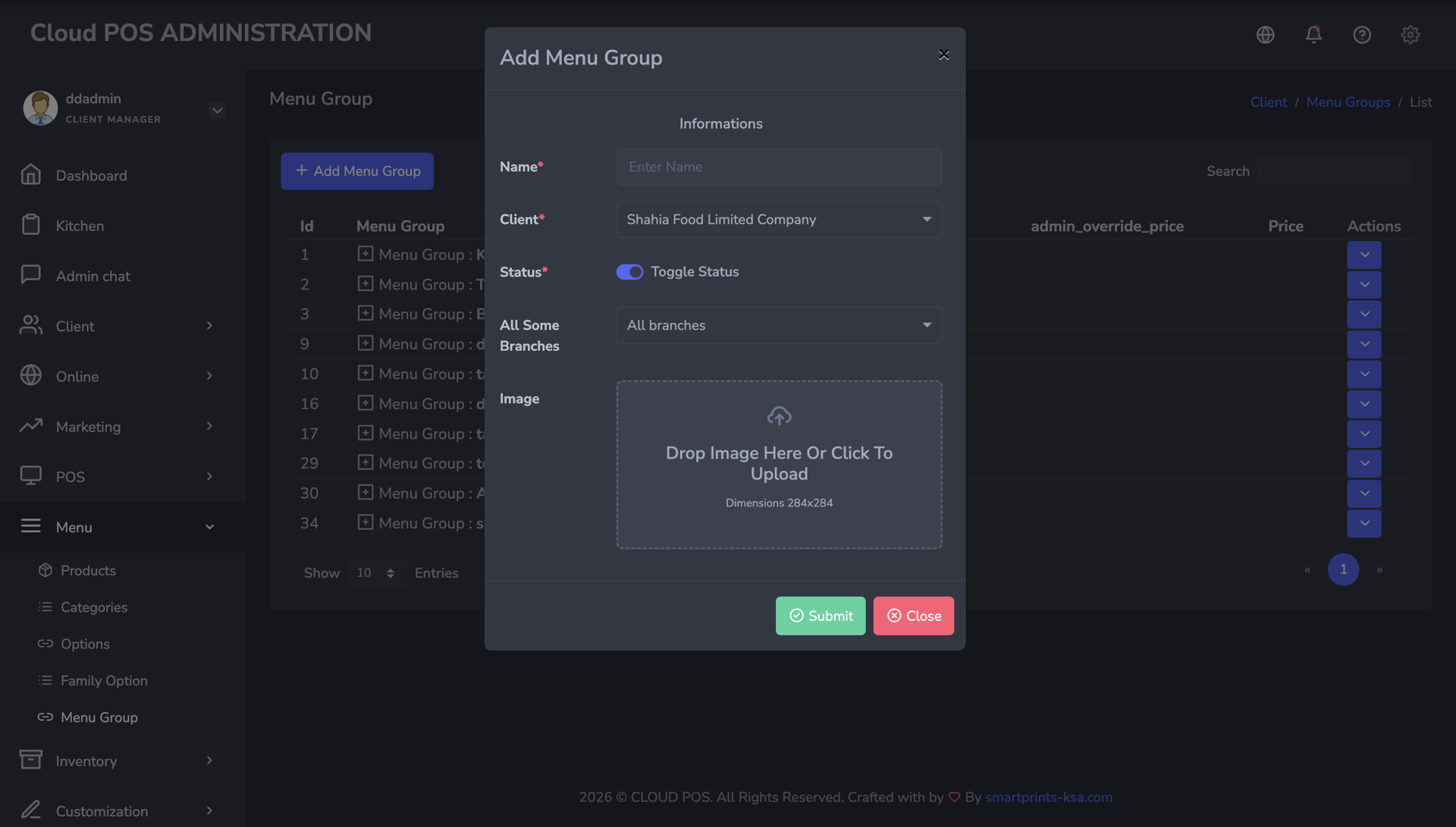 Add menu group form