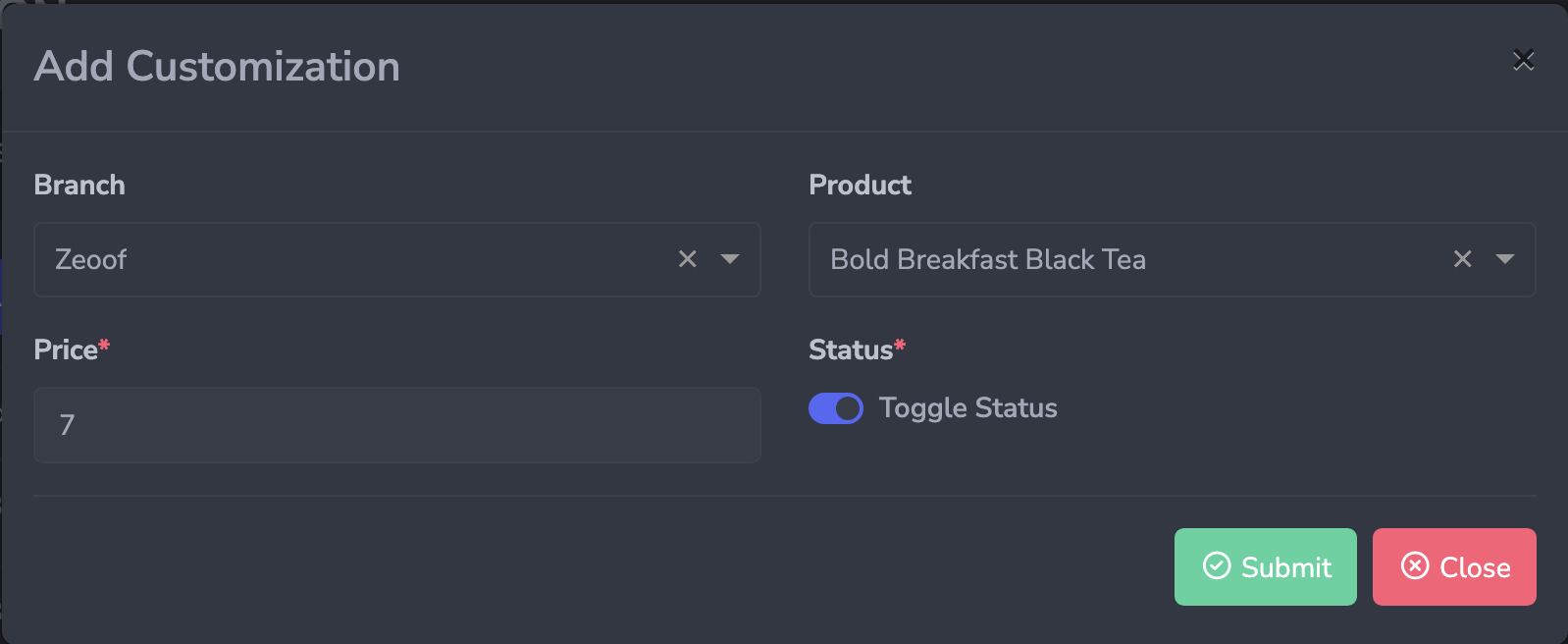 Add product customization form