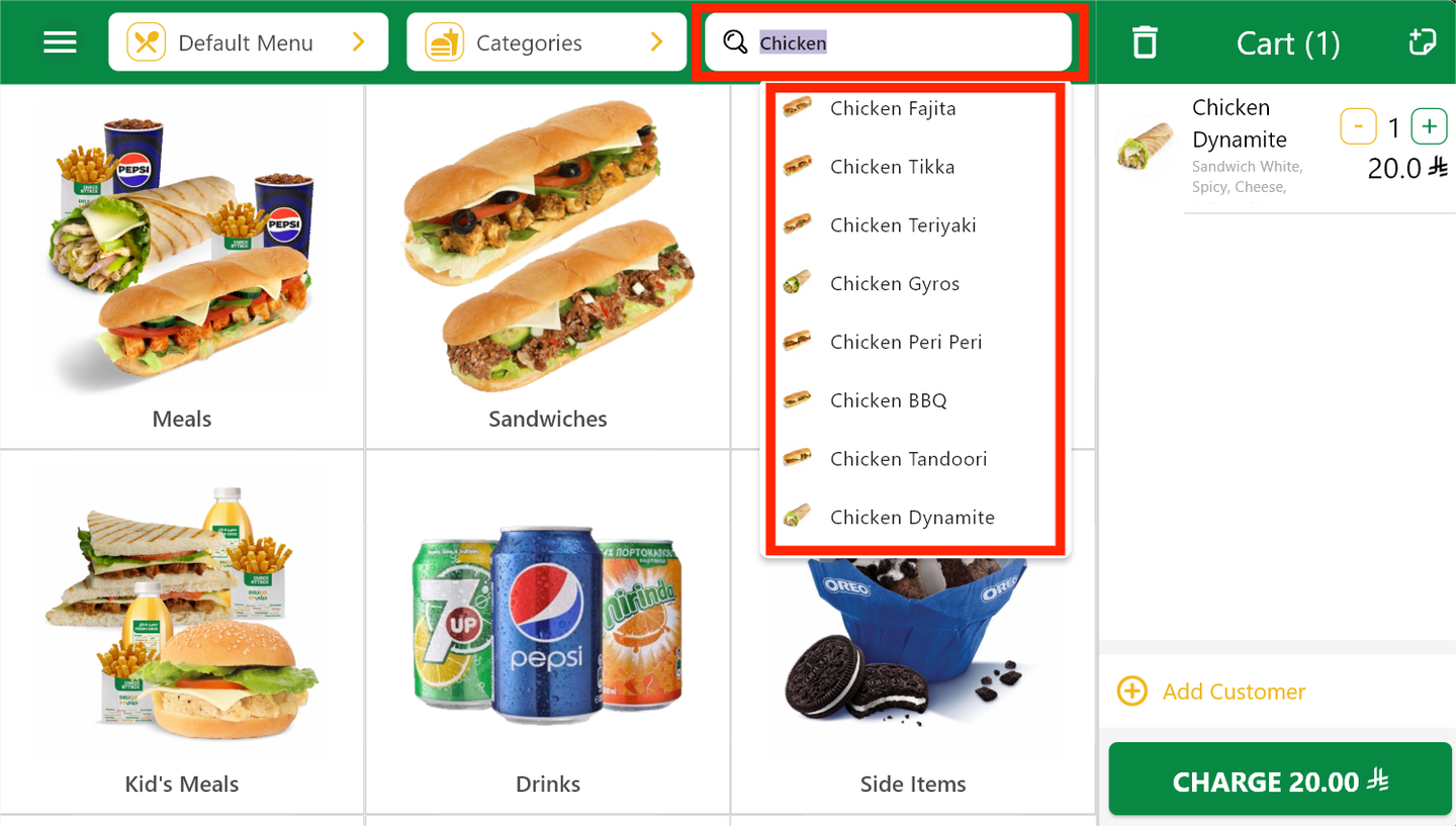 Look for a product from the search bar